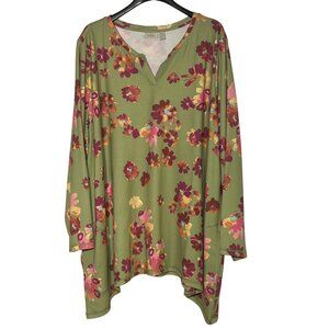 LOGO Lounge Floral Stretch Top Pockets Sz 4X Lori Goldstein Comfort Relax